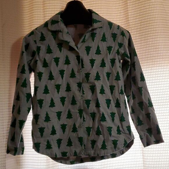 Hanna Anderson Gray Christmas Tree Print Button Down Pajama Top - Picture 1 of 5